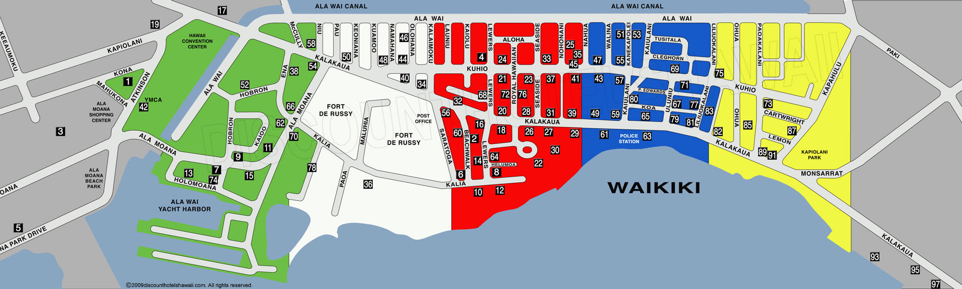 Waikiki Map with restaurants.